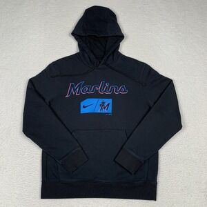 Nike Miami Marlins Pullover‎ Hoodie Mens Size M Therma-Fit Drawstring Black MLB